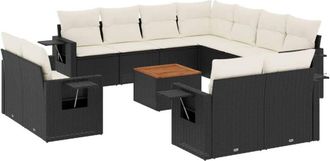 vidaXL Set De Sof&aacute;s De Jard&iacute;n 12 Piezas Cojines Rat&aacute;n Sint&eacute;tico Negro Vidaxl