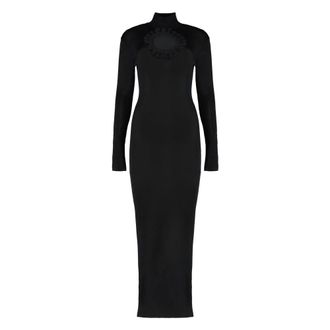 Self Portrait Kleedjes, Dames, Zwart, M, Gebreide Maxi Jurk met Cut-Out