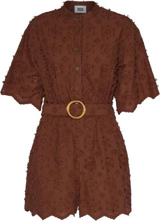 Silvian Heach Korte Jumpsuit met Borduursel en Ge&iuml;ntegreerde Riem - Dames - Korte kleedjes - Bruin - XS - Kleedjes