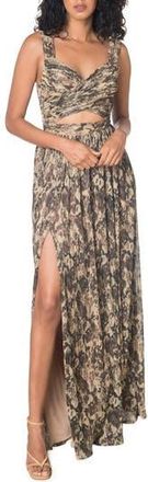 Dress The Population Mirabella Cutout Evening Gown in Black Multi/Tan at Nordstrom Rack, Size X-Small