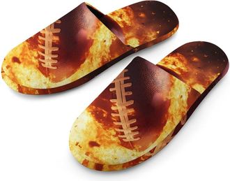 Generic Football Fireball Flannel Mens Slip-on Slippers Winter Warm House Shoes with Rubber Sole for Home Hotel
