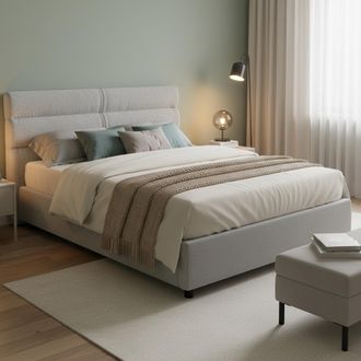 Dmora Cama Matrimonial Briatico, Colch&oacute;n Incluido, Desenfundable Made In Italy, Almacenaje, Gris