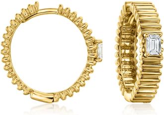 Ross-Simons Lab-Grown Diamond Ridged Hoop Earrings in 18kt Gold Over Sterling