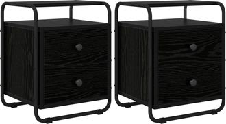 vidaXL Mesa De Noche 2 Uds. Roble Negro Madera De Ingenier&iacute;a Vidaxl