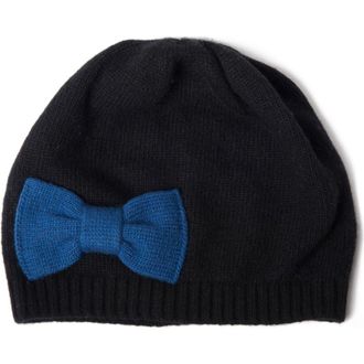 Portolano Beanie with bow in Black/happy Blue at Nordstrom