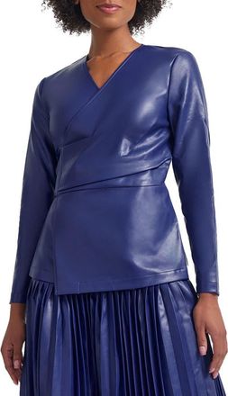 Misook Faux Leather Wrap Jacket in Starry Night Blue at Nordstrom, Size Small