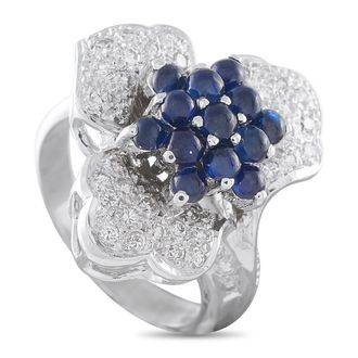 Luxury Bazaar 18K White Gold 0.48ct Diamond and Sapphire Ring MF03-050626
