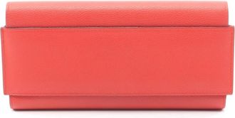 Herm&egrave;s Red Color Evercalf Leather Long Wallet (Bi-Fold) (Pre-Owned)