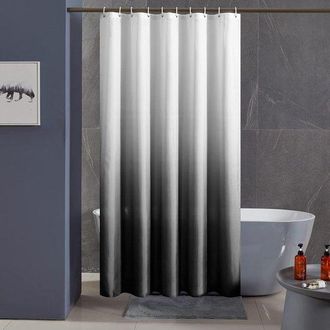 OEM Cortina De Ducha Resistente Al Moho, Negra, Degradada, Lavable A M&aacute;quina, Peque&ntilde;a, De Poli&eacute;ster Impermeable, Con 12 Anillas, 180 X 180 Cm