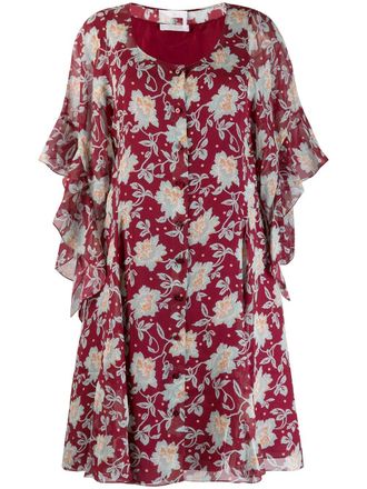 Chlo&eacute; floral frill sleeve dress - women - Silk/Silk - 36 - Red