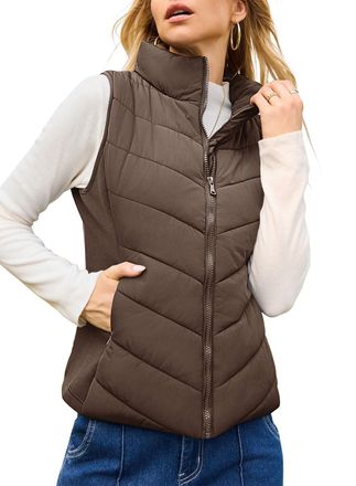 Dokotoo Winter Jackets for Women Puffer Vest Heated Gilet Womens Sleeveless Coats with Pockets Zip Up Womens Gilets Outerwear Stand Collar Coat Quilted Vests 