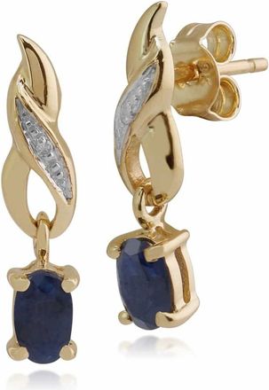 Gemondo Art Nouveau Oval Sapphire & Diamond Drop Earrings in 9ct Yellow Gold