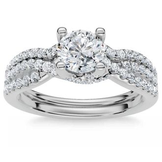 Pompeii3 1ct Infinity Diamond Engagement Wedding Ring Set 14K White Gold Size Selectable