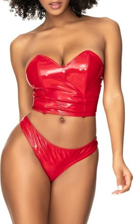 Mapalé Vinyl Bustier, Thong & Sheer Skirt Set in Wet Red at Nordstrom, Size X-Large