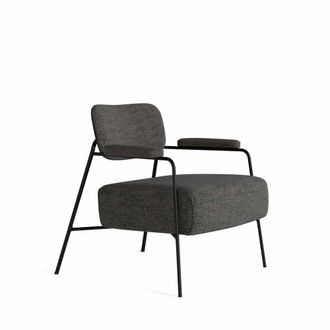 Koketto Home Butaca baja de marco met&aacute;lico negro tapizada gris oscuro
