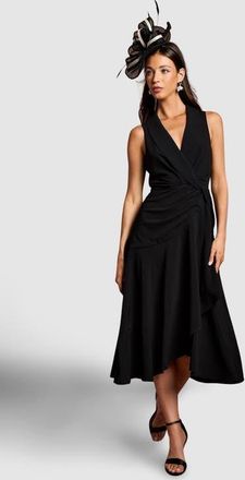 Coast Shawl Collar Ruffle Hem Midi Dress in Black at Nordstrom, Size 14