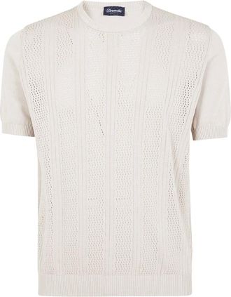 Drumohr Truien & Vesten, Heren, Beige, M, Katoen, T-shirt met ronde hals met korte mouwen