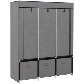 HOMCOM Portable Wardrobe w/ 5 Shelves 3 Fabric Drawers and 2 Hanging Rails Grey | TJ Hughes
