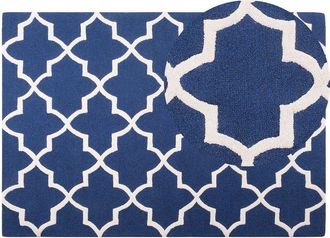 Beliani Beliani - Alfombra De Lana Azul 160 X 230 Cm Patr&oacute;n De Cuadrifolio Tr&eacute;bol Oriental Marroqu&iacute; Hecha A Mano Silvan