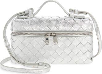 Bottega Veneta Bang Bang Intrecciato Metallic Leather Crossbody Vanity Case in 8101 Silver /Silver at Nordstrom