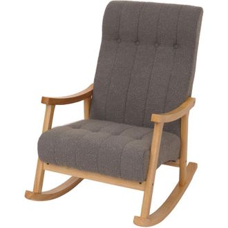Hhg Hhg - Nunca Usado] Silla Mecedora 862, Sill&oacute;n Relax, Madera Mvg, Tejido Boucl&eacute; (450 G/m&sup2;), Gris Oscuro, Estructura Natural