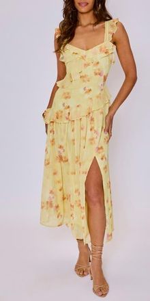 VICI Collection Esme Floral Ruffle Detail Midi Dress in Yellow Multi at Nordstrom, Size Large