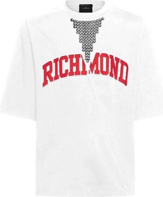 John Richmond Tops, Heren, Wit, S, Katoen, T-shirt met Richmond print