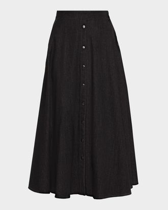 Akris Stretch Denim Button-Front Midi-Skirt