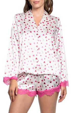 In Bloom by Jonquil Alyssa Heart Print Satin Pajamas in Ivory at Nordstrom, Size X-Small