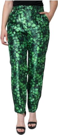 Dolce & Gabbana Groene Zijden Satijnen Tapered Broek - Dames - Broeken - Groen - L - Satijn - Broeken