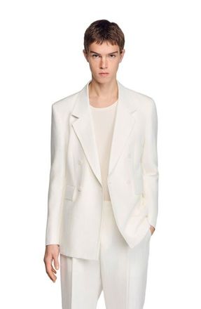 Sandro Double-breasted linen suit jacket in White at Nordstrom, Size 48 Eu