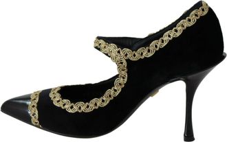 Dolce & Gabbana Womens Black Embellished Velvet Mary Jane Pumps Shoes
