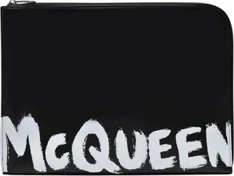 Alexander McQueen Alexander McQueen, Wallets & Cardholders, male, Black, Size: ONE SIZE A4 Zip Pouch in Black Leather