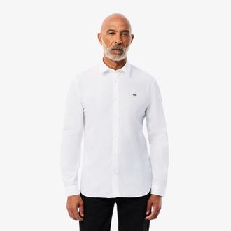 Lacoste Dress Shirt Mens.5 White Poplin Slim Fit Button-Up RED1310