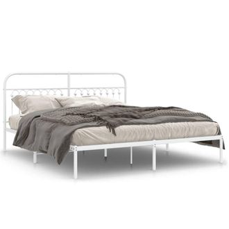 Berkfield Home Metal Bed Frame without Mattress with Headboard White 183x213cm | Size: 183x213 cm
