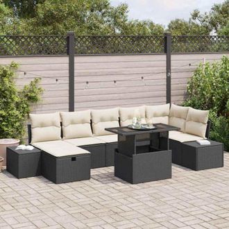 vidaXL Conjunto De Sof&aacute; De Jard&iacute;n 8 Pcs Negro Rat&aacute;n Sint&eacute;tico Vidaxl