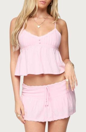 Edikted Selene Pintuck Cotton & Linen Babydoll Camisole in Light-Pink at Nordstrom, Size X-Small