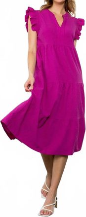THML Clothing Ruffle Sleeve Tiered Midi Dress In Fuschia