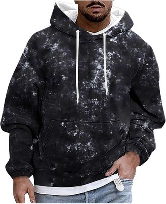 Generic Navy Blue Hoodie Mens 3D Print Floral Hoodie Sweat Cotton Pullover Drawstring Fleece Long Sleeve Plain Tracksuit Camping Jumper Hooded Tops Fashion Ha