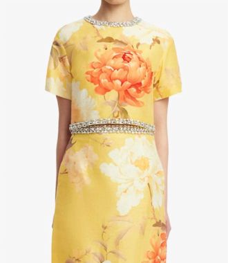 LEO LIN Indie Embellished Short Sleeve Top In Yellow Peony