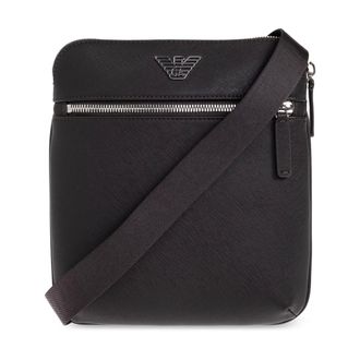 Emporio Armani Messenger Bags, male, Black, Size: ONE SIZE Shoulder Bag with Logo-Shaped Appliqu&eacute;