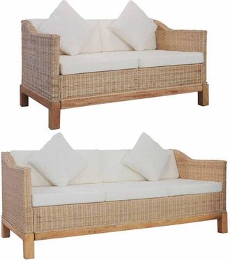 vidaXL Set di Divani 2 pz con Cuscini in Rattan Naturale vidaXL
