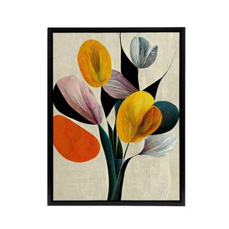 Artery8 Abstract Flower Bouquet Floral Framed Canvas Wall Art Print | Size: W24 x H32