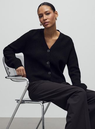 Contemporaine Womens Shaker-rib V-neck Cardigan Sweater