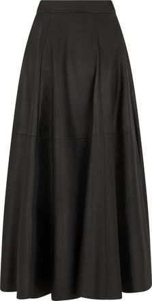Raquel Diniz Womens Midi Flared Leather Skirt Black
