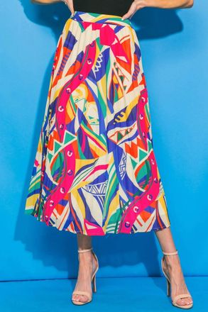Flying Tomato Yours & Mine Woven Midi Skirt In Ivory/fuchsia