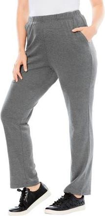 Roaman's Plus Size Soft Knit Relaxed Pull-On Straight Leg Pant in Medium Heather Grey at Nordstrom, Size Small Short