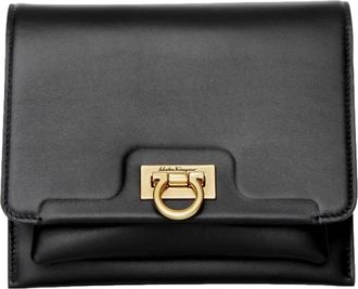 Ferragamo Womens Trifolio Leather Flap Crossbody Bag In Black