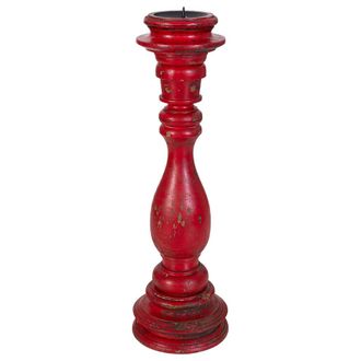 Wanderlust Deco Candelabro De Madera Artesanal Rojo 14x14x45h Cm