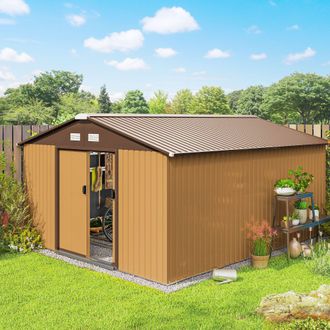 OUTSUNNY Outdoor Garden Storage Shed w/2 Doors Galvanised Metal in Light Brown